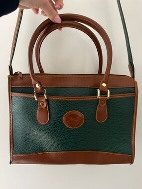 General Supply Classic Green and Brown Leather Satchel with crossbody-academia